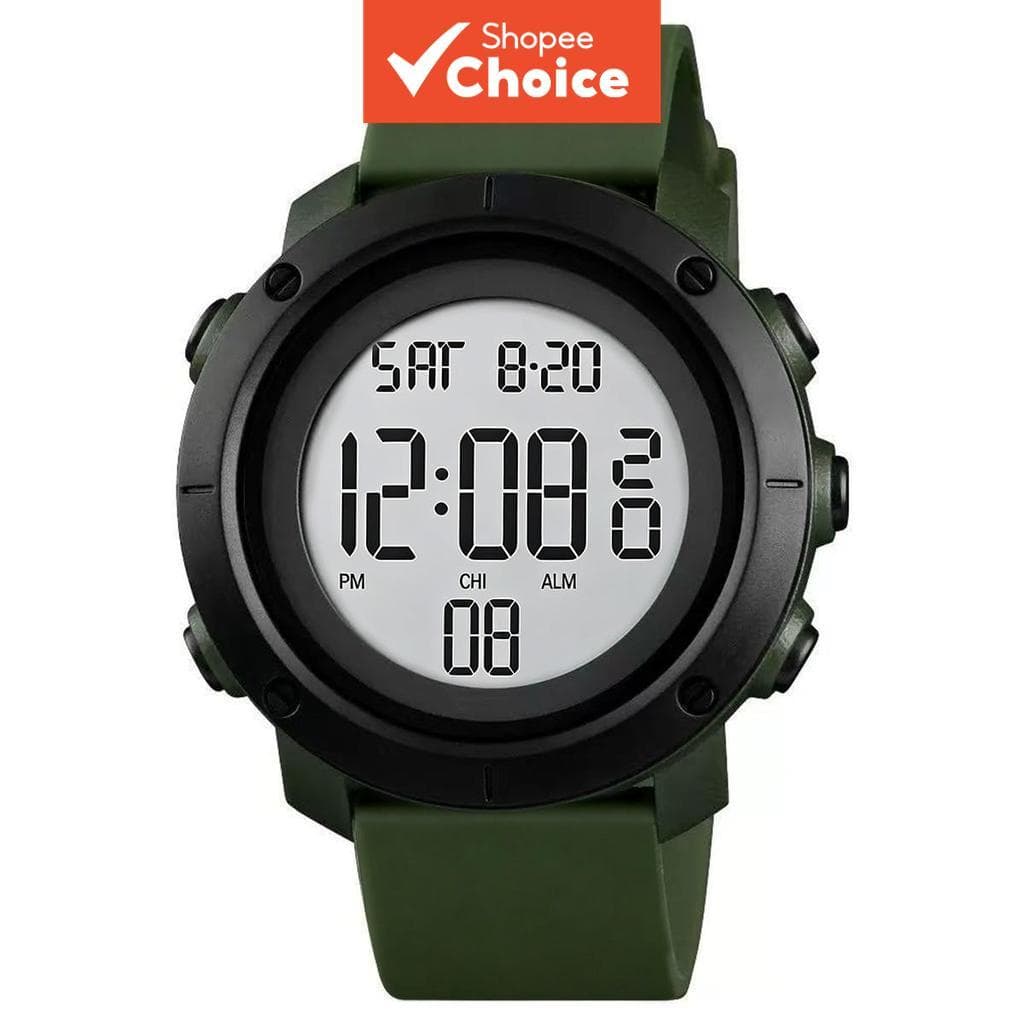 Relógio Digital Militar Verde para Uso Externo Masculino - Cronômetro, Alarme, Visor Luminoso, Esportivo e Uso Diário