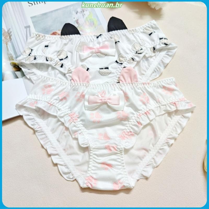 Bonito estilo japonês gelo seda doce calcinha Briefs cintura baixa Bowknot estudante macio menina confortável menina Bub