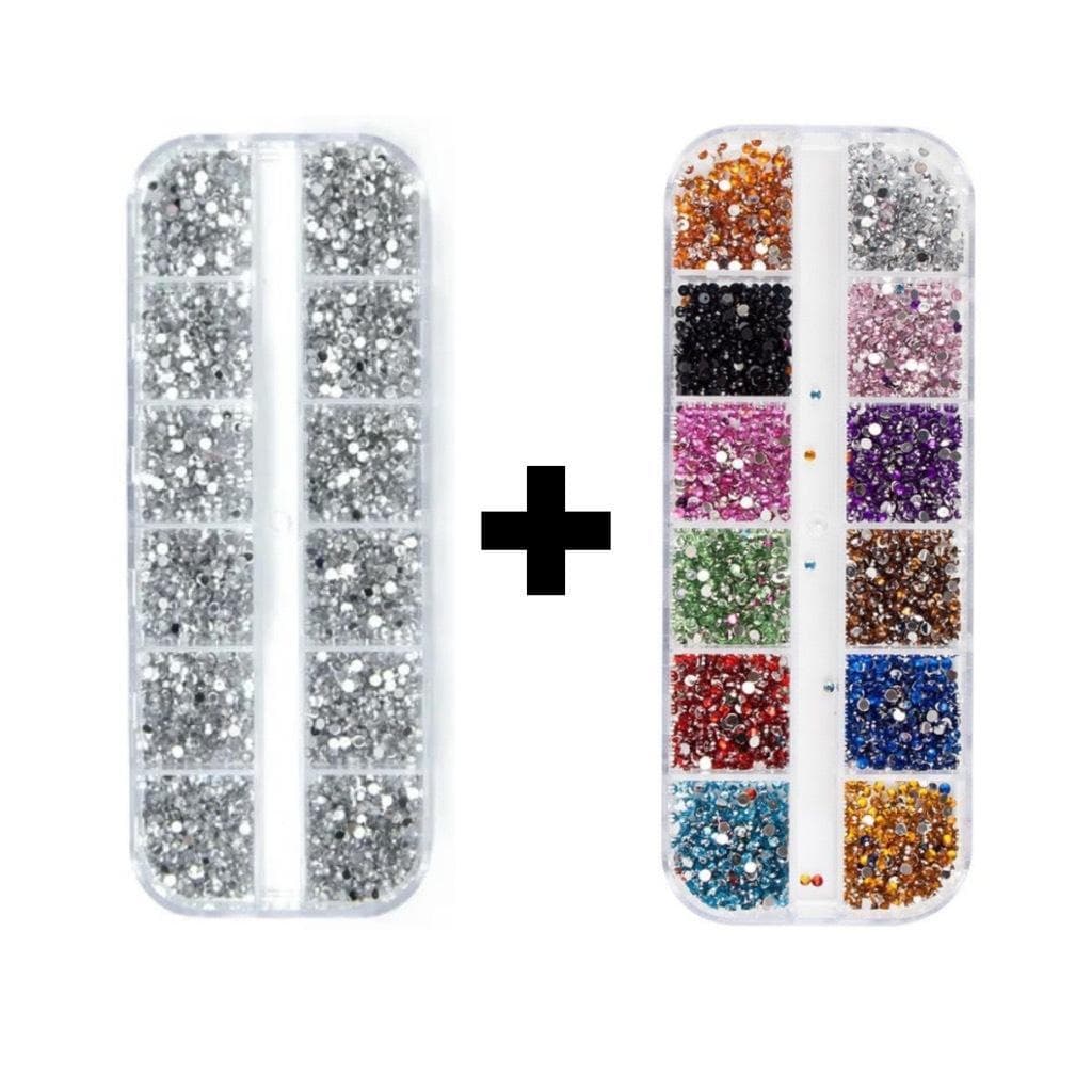 Estojo Kit Strass Prata & Colorido para Maquiagem e Nail Art com 12 Compartimentos