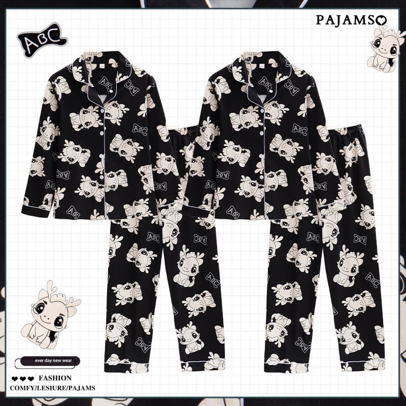 Ano preto do dragão casal pijamas feminino primavera outono puro algodão manga longa 2024 novo estilo Plus Size masculin