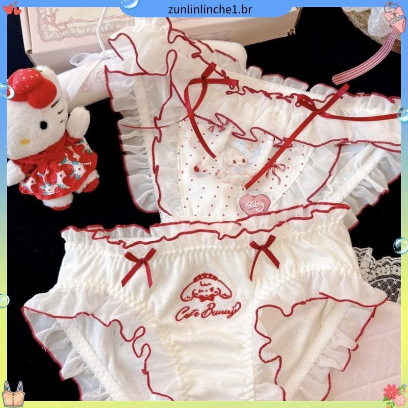 Vestido coelho japonês bonito bolinhas arco puro desejo gaze menina cuecas de seda gelo doce calcinha feminina