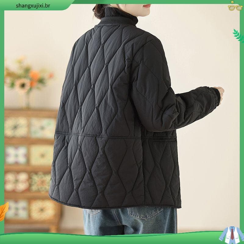 Jaqueta curta acolchoada feminina inverno novo estilo versão coreana jaqueta acolchoada sem gola Plus Size jaqueta acolc