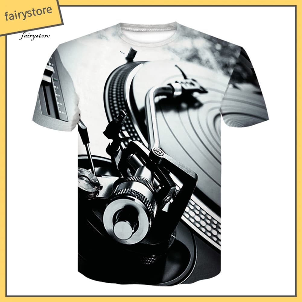 KDFS-Camiseta Masculina 3D Technics Turntable DJ Music Audio Print Manga Curta Gola Redonda