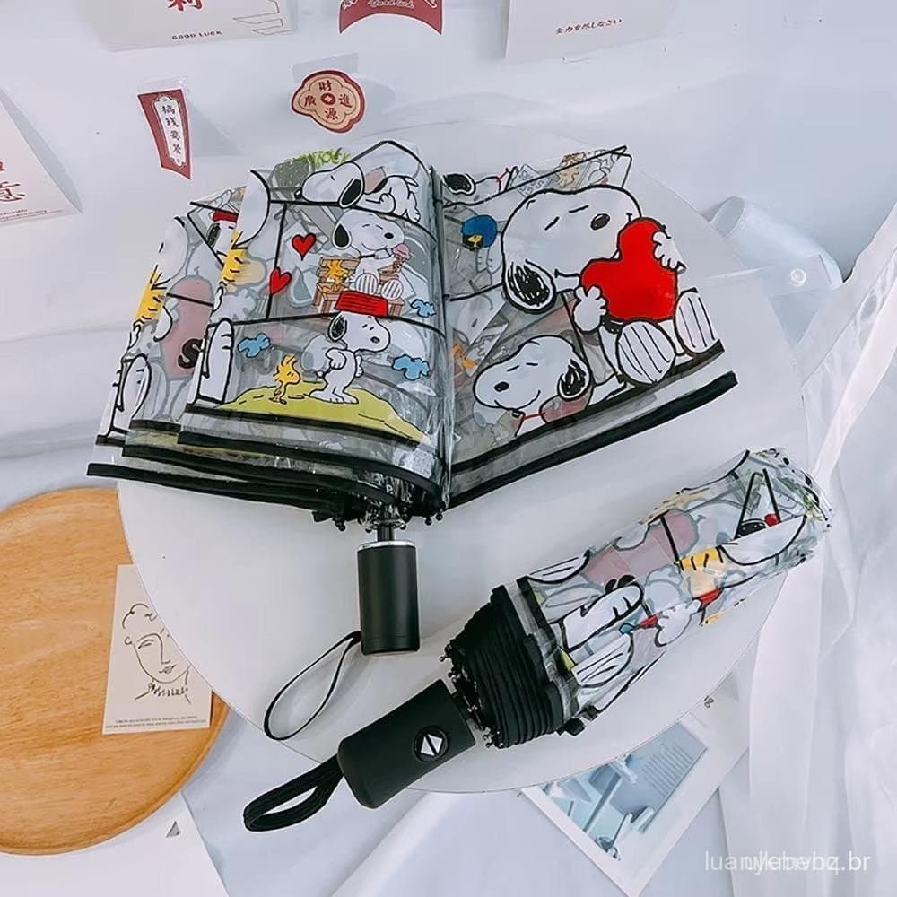 Guarda-Chuva Manual BEBETTFORM , Dobrável Transparente Snoopy Cartoon De Automático Triplo
