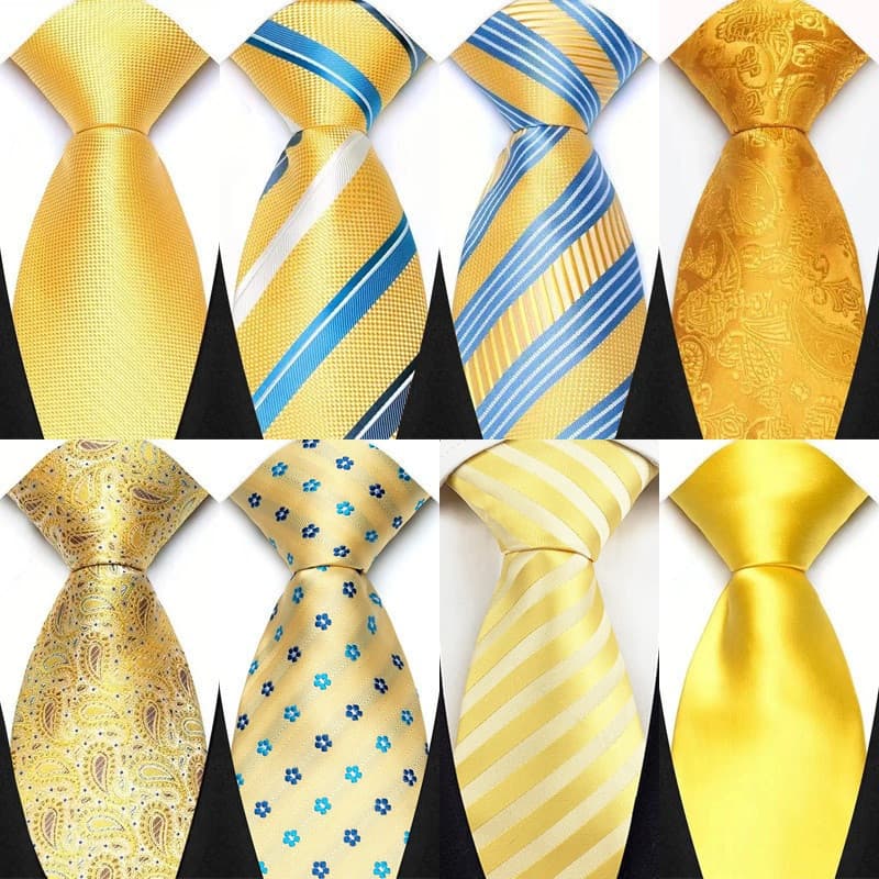 Gravatas Masculinas De Luxo De 8 Cm , Listras Xadrez Sólidas , Cor Amarela , Vestido Clássico Formal , Gravata Corbatas