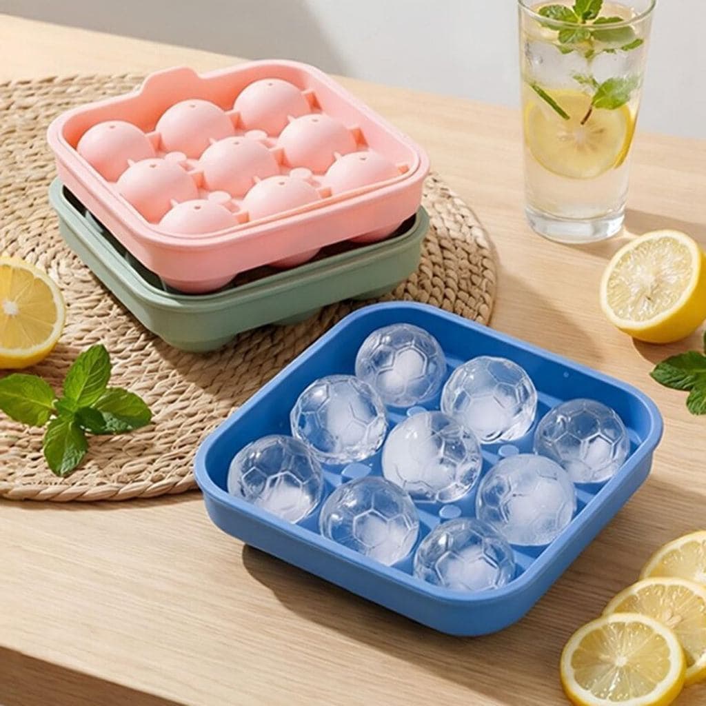 Forma de Gelo de Futebol com 9 Compartimentos, Bandejas de Cubos de Gelo Esféricos 3D, Formas de Esferas de Gelo em Form