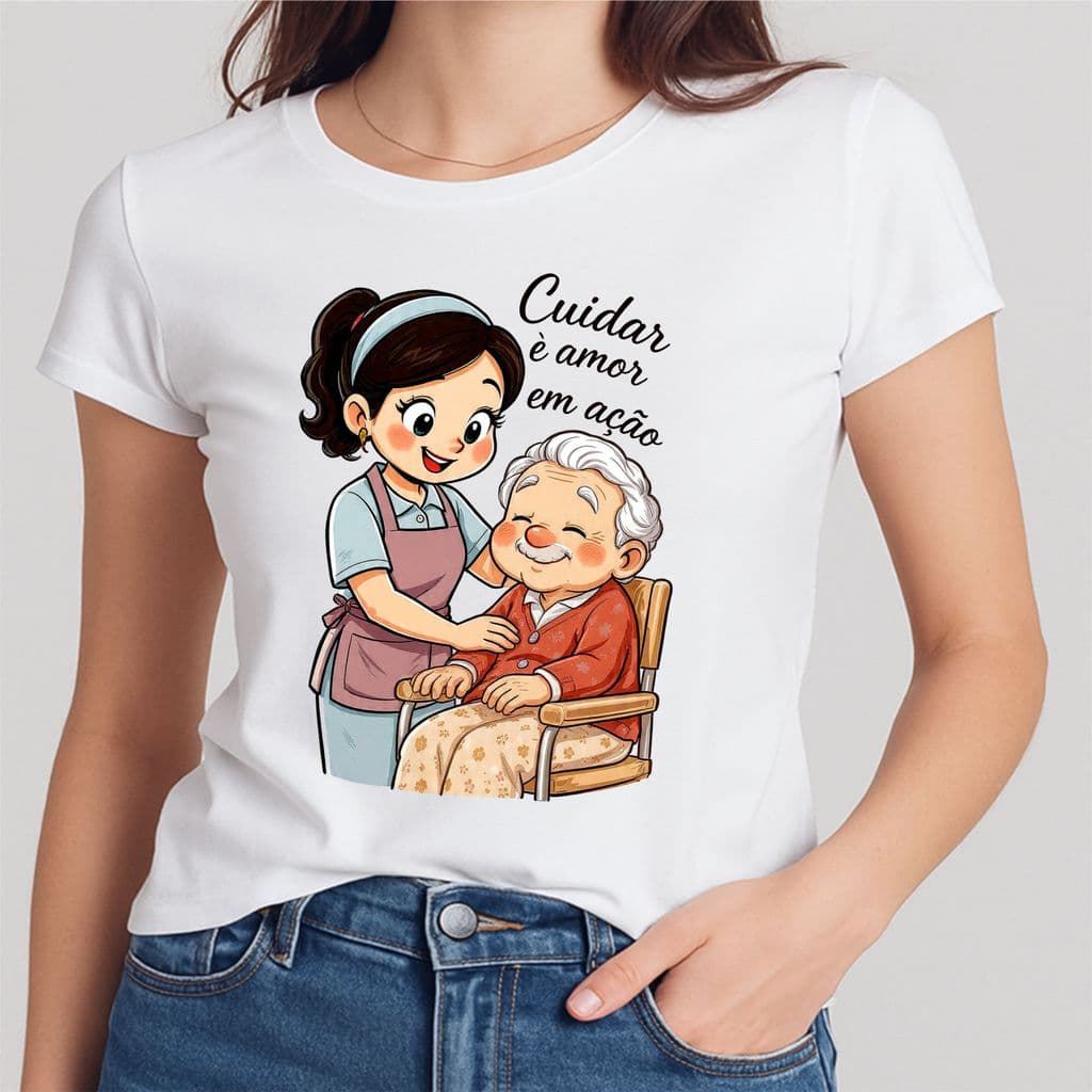 Camisa Cuidadora de Idosos Fofa Baby Look Blusa Variados Variados 01C4