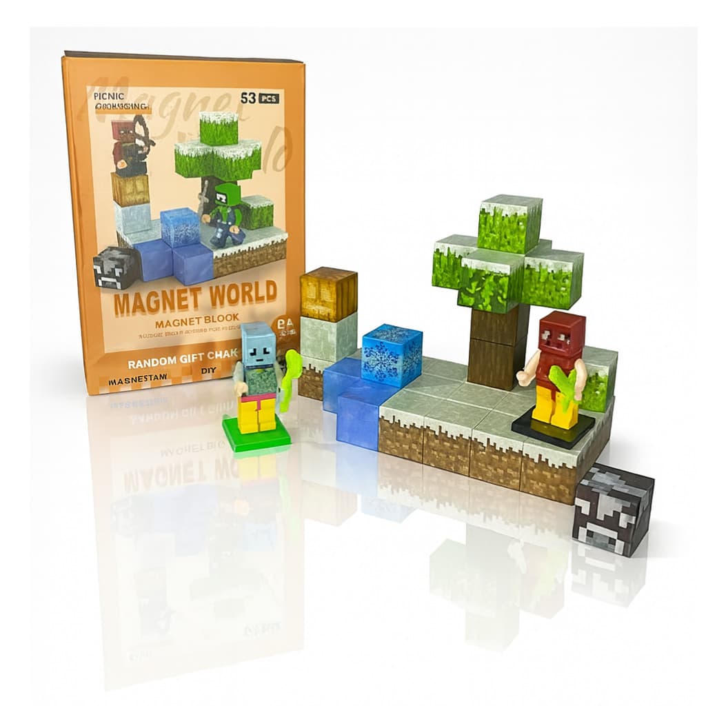 Magnet World: Kit 53 Peças Blocos Magnéticos e 2 Bonecos
