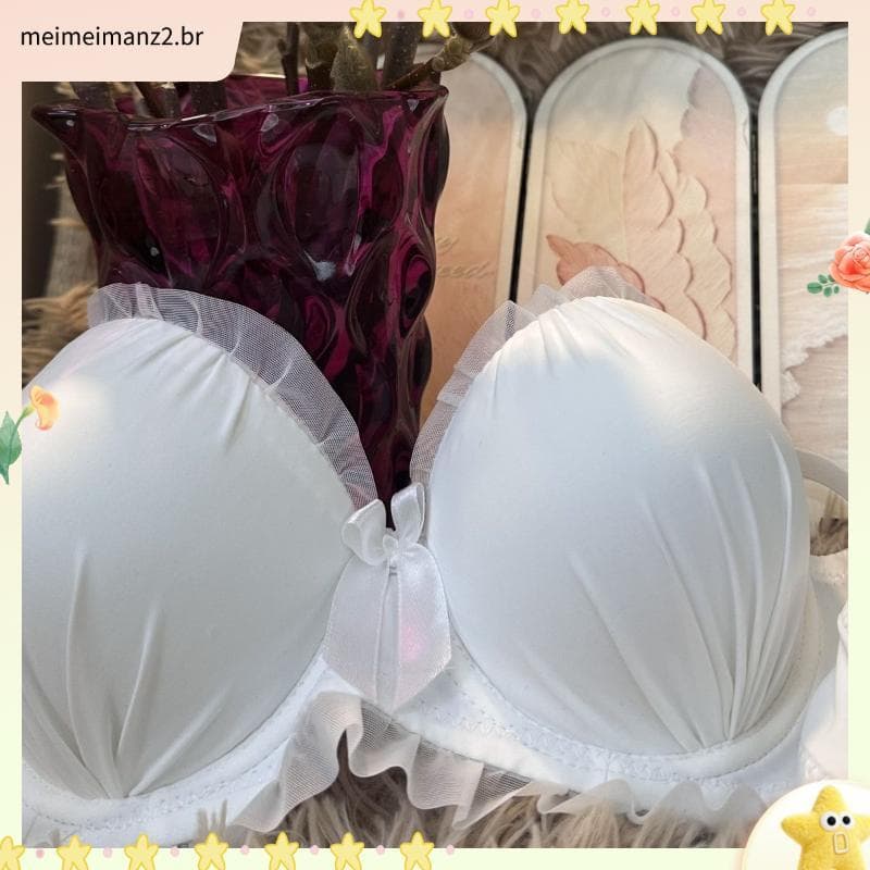 Roupa interior de peito pequeno engrossado sutiã doce senhoras temperamento folha de lótus sutiã pequenos seios olhar gr