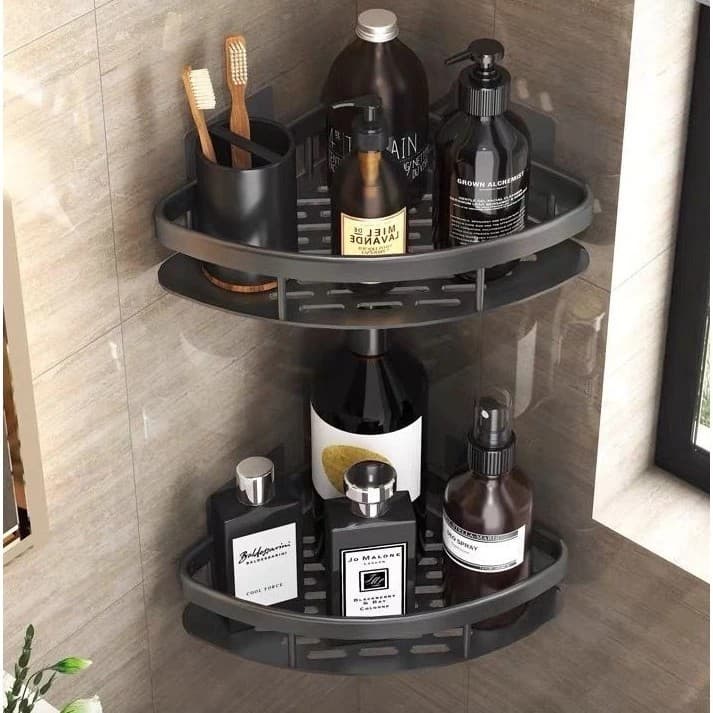 Kit 2 Prateleiras Canto Organizador Banheiro Cozinha Suporte Parede Porta Shampoo Sabonete Temperos