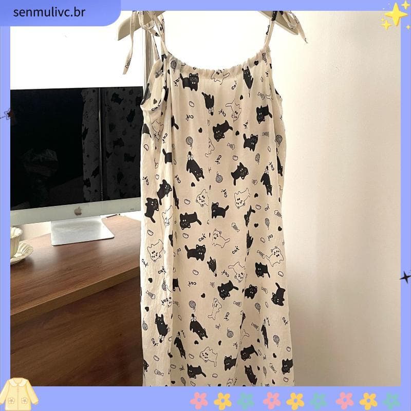 Sling Nightdress feminino verão com almofada no peito doce High-End sentimento tamanho grande gordura mm longo bonito pi