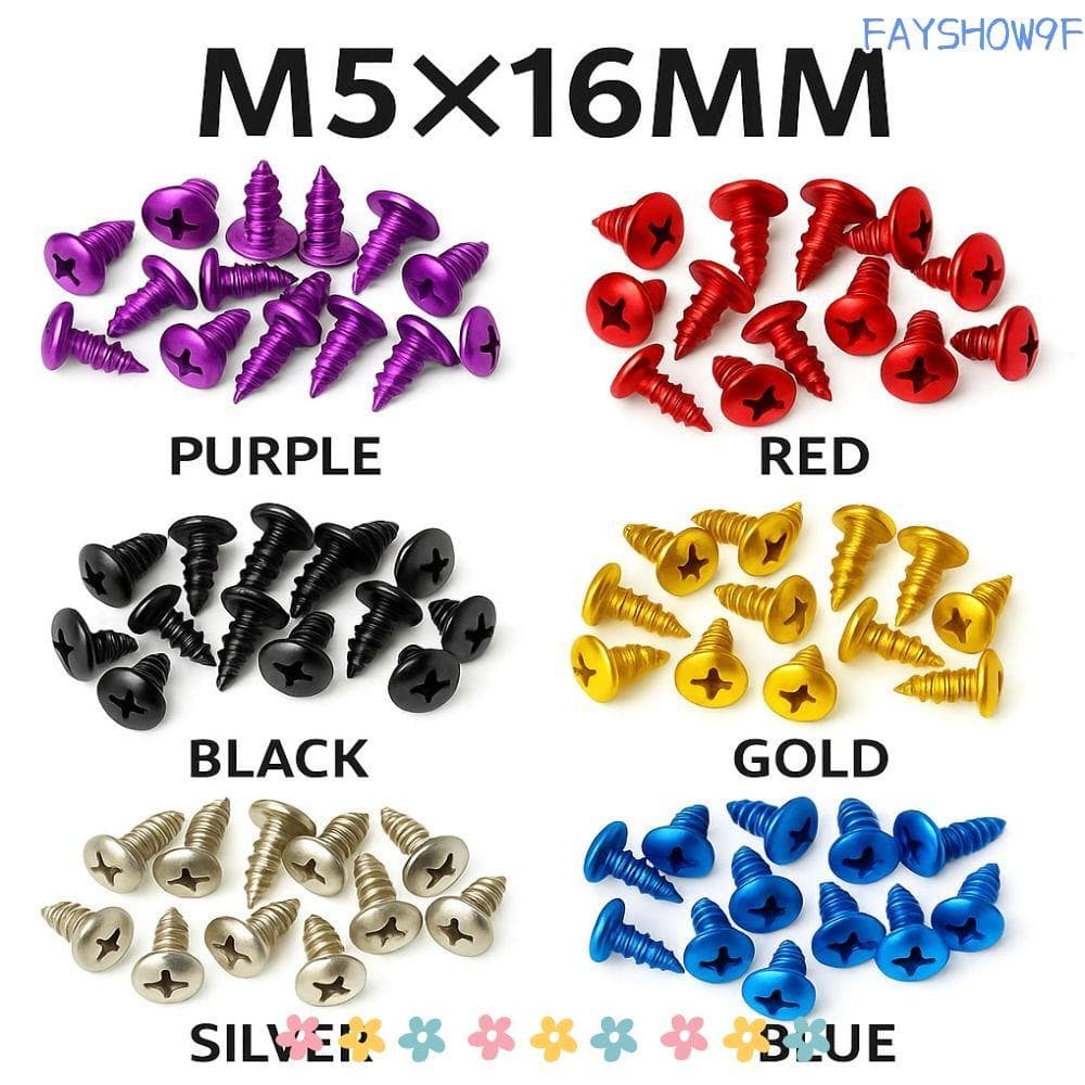 FAYSHOW 30 Pcs Parafusos Auto-Roscantes , Conjunto De Decorativos Universais Coloridos , De Liga De Alumínio Para Motoci