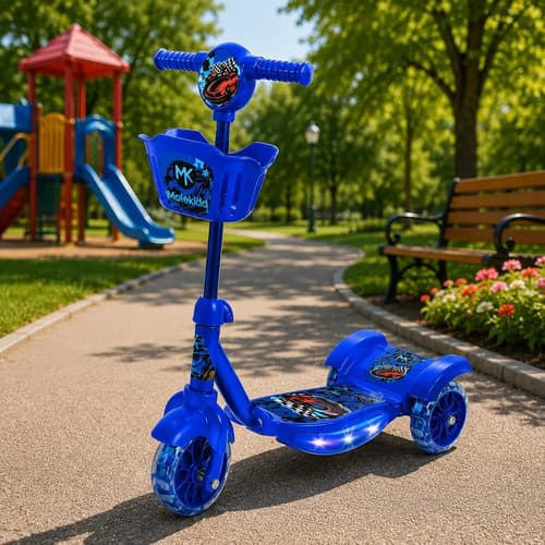 Patinete Motorkid Infantil 3 Rodas E Luz Led - Azul Azul