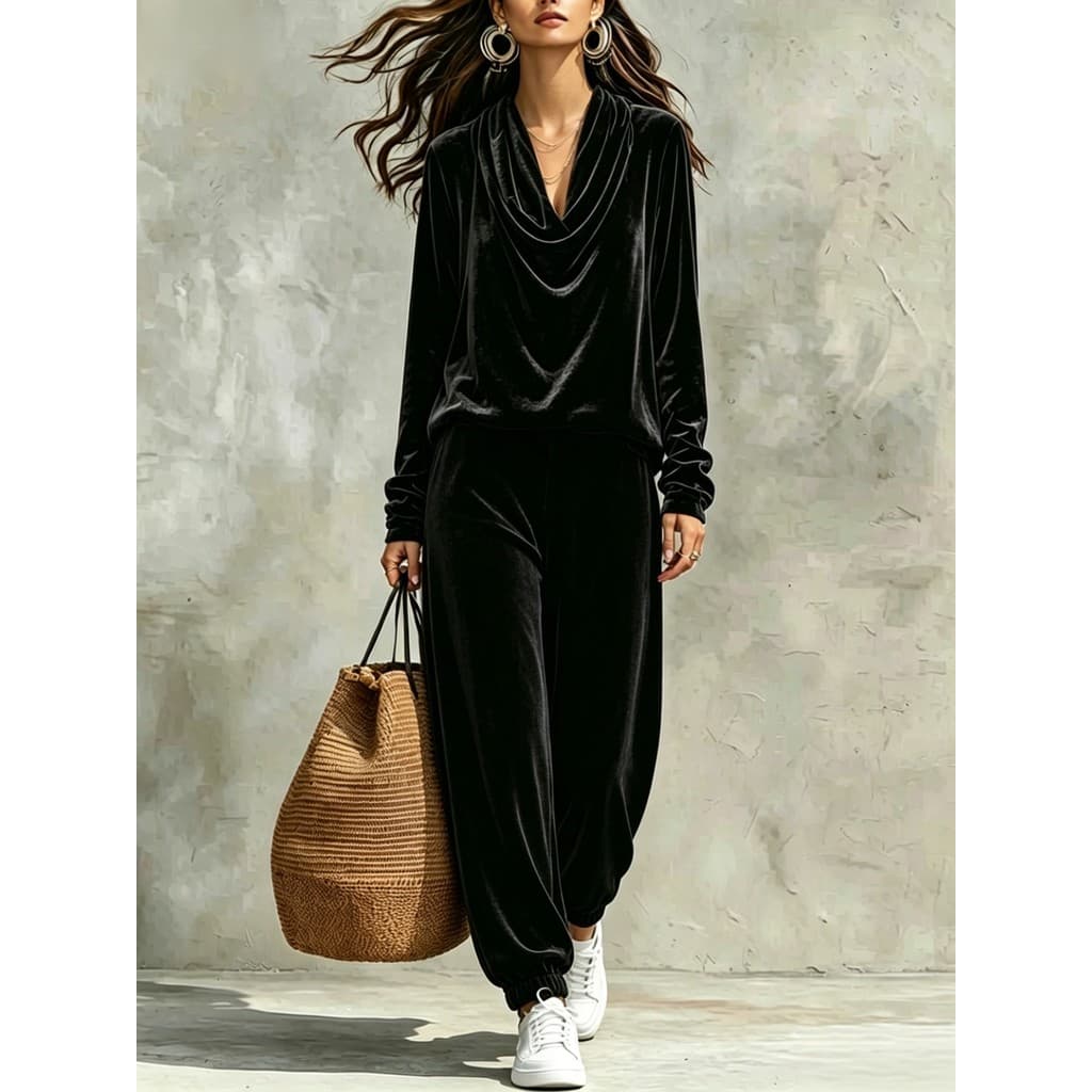 [Estilo mais vendido] Conjunto de calças femininas casuais com gola redonda e manga comprida [envio rápido]