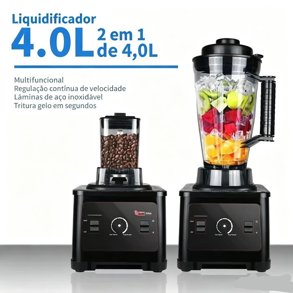 Liquidificador Industrial 1800W 4L Profissional Alta Potência Copo Inox Triturador de Alimentos Dupla voltagem 110V/220V
