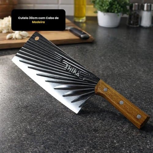 Cutelo Grande 30cm Cabo Madeira Faca Profissional Churrasco Carne Corte Pesado