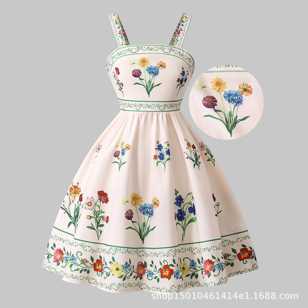 Novo Vestido de Verão 2026 para Meninas com Alças, Estampa Floral, Vestido de Férias para Meninas