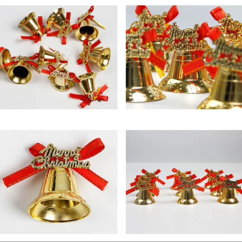Enfeite Natal Sino Decorado Dourado Com Laço Vermelho Kit 12 unidades decoração