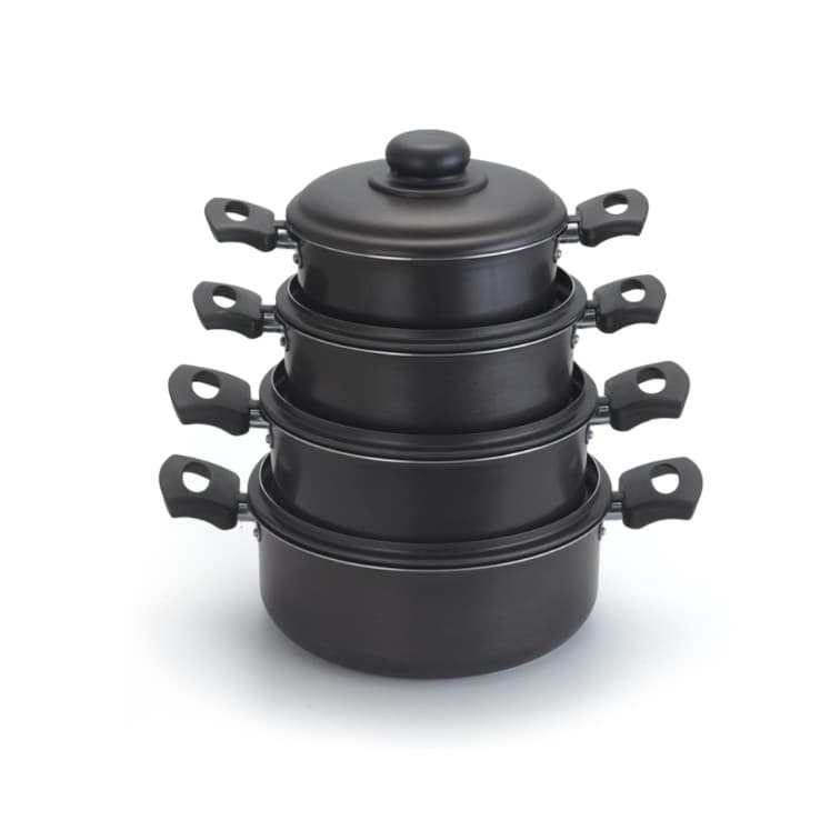 Jogo De Panelas 4 Peças C/ 5 Camadas Antiaderente Cor Preto Conjunto Caçarolas Antiaderente Com Tampa 4  pçs 16/18/20/22