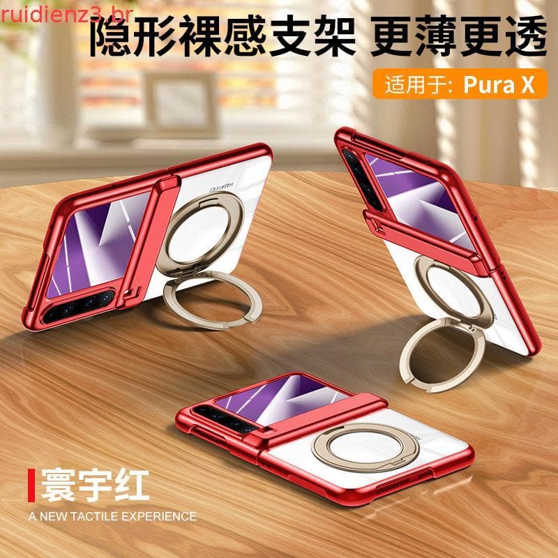 Capa Transparente Galvanizada Para Huawei Pura X 5G 360 ° Tampa Magnética Da Proteção Dobradiça Mola Rotação Com Filme D