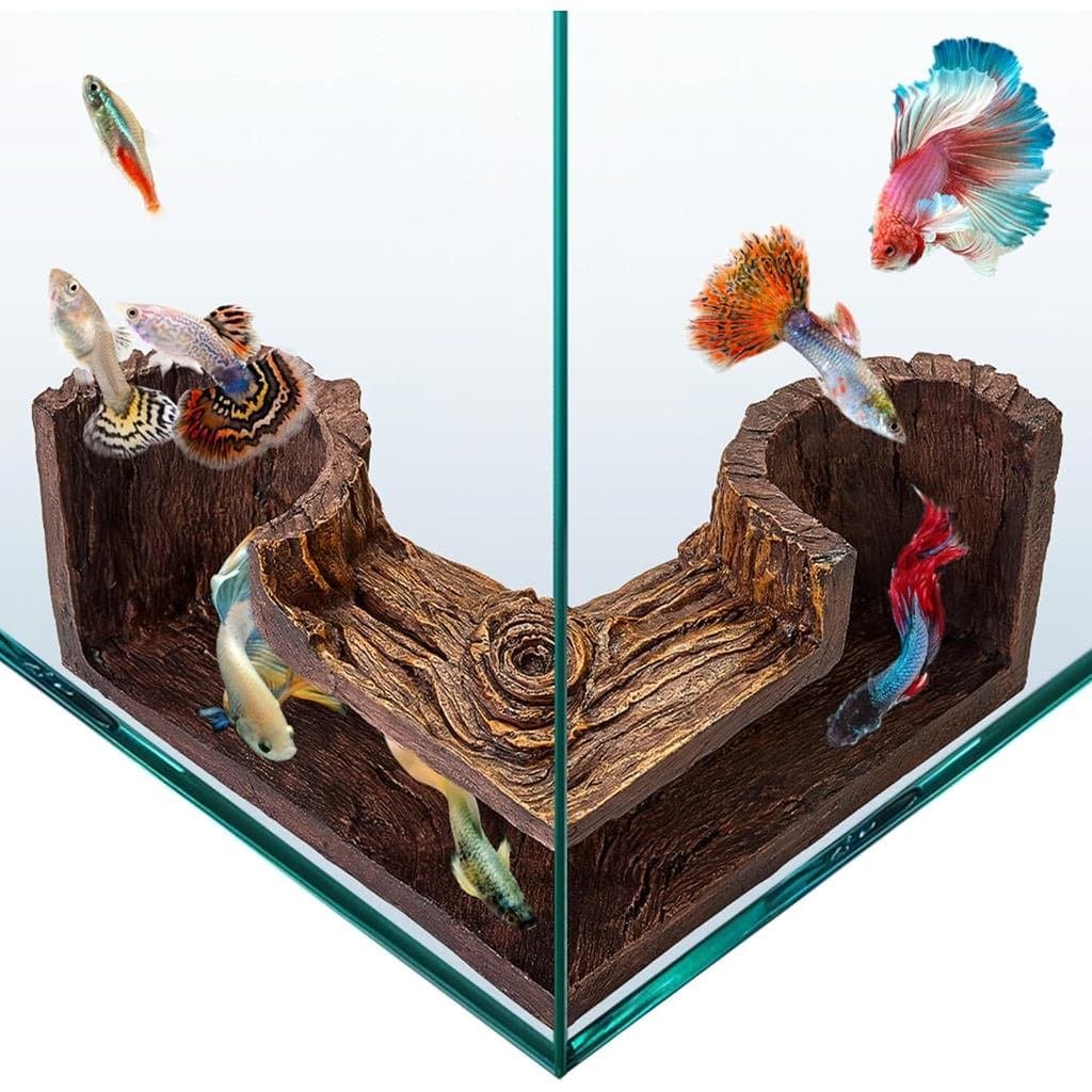 Caverna do Aquário FISHNOSH |   Caverna para Aquário com Aparência Natural de Madeira, Livre de BPA, para Cantos |   Esc