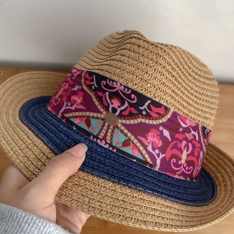 Estilo étnico feminino chapéu de aba curta bordado chapéu de sol guarda-sol praia viagem protetor solar sol