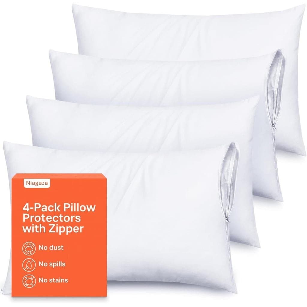 Protetores de Travesseiro Ultra Macios com Zíper Tamanho King - Conjunto de 4 Capas de Travesseiro Respiráveis - 100% de
