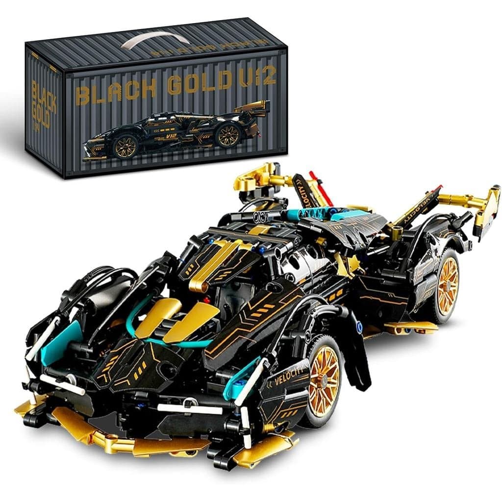 Conjunto de Engenharia Play Black and Gold 1nueris, Carro de Corrida Colecionável para Adultos e Meninas, Carro Esportiv