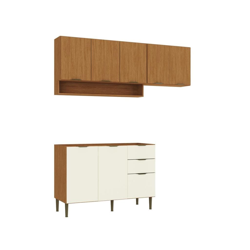 Cozinha Modulada Completa MDF Safira Nature Off White 220x190 cm Casamia