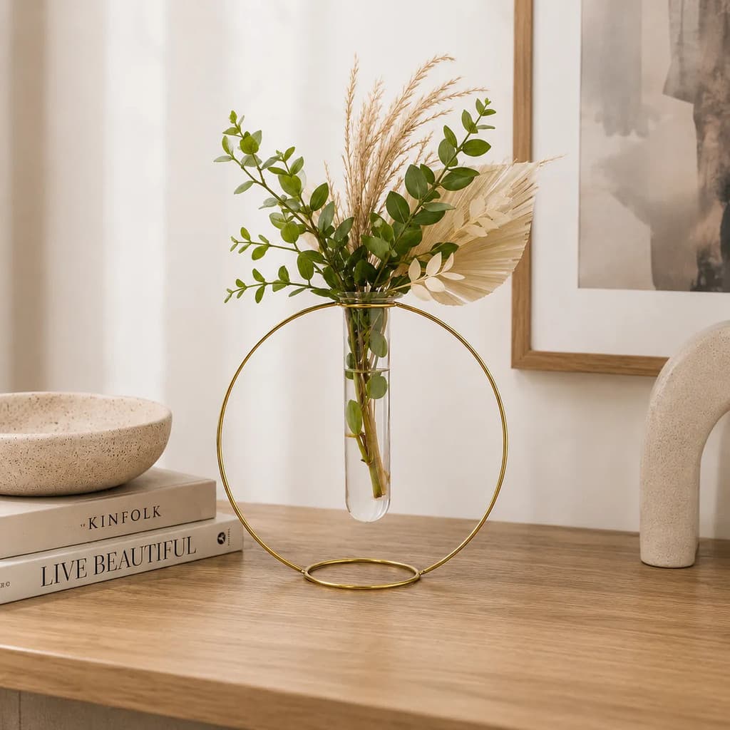 Vaso Decorativo Tubo Hidropônico Redondo Metal Vidro Plantas Flores - 18cm