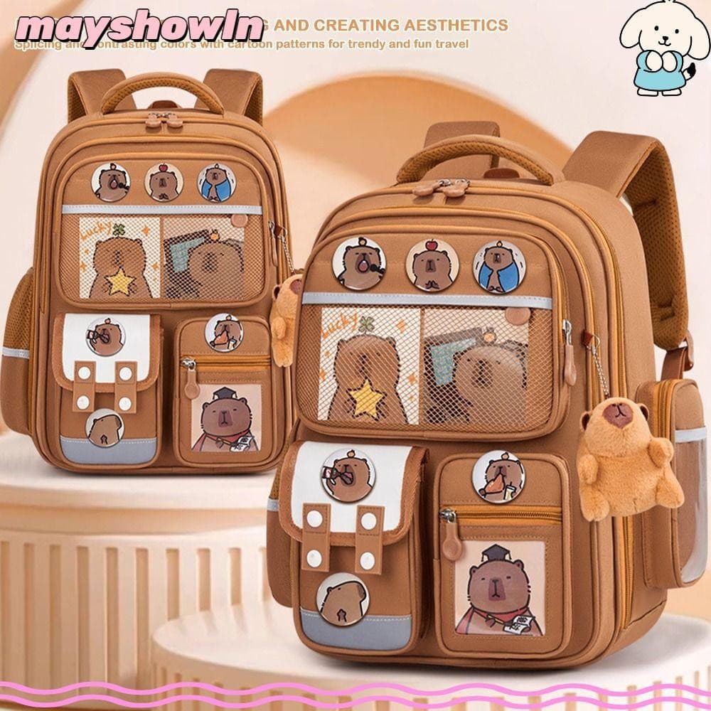Mochila Capybara, Mochila Escolar Impermeável de Grande Capacidade, com Porta-Cartões, Alças Largas V6QV CQOY