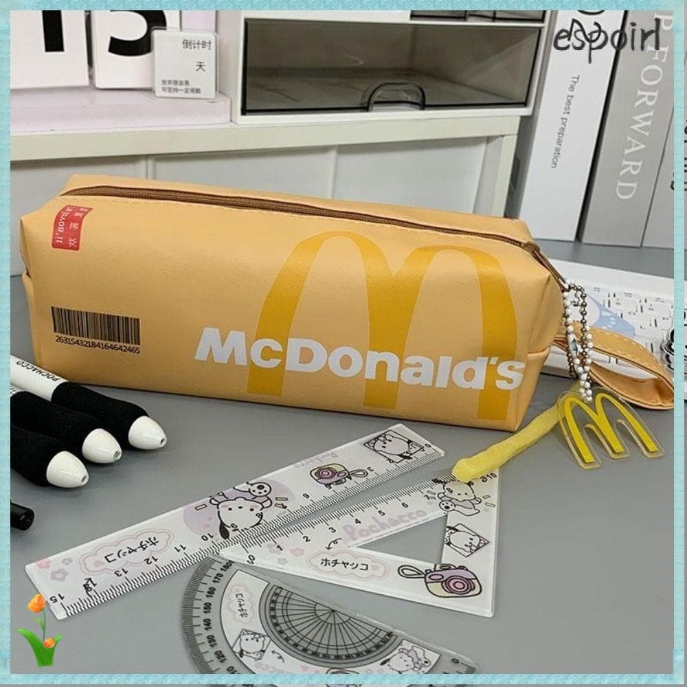 Estojo de lápis ESPOIR, estojo de lápis McDonald's em couro PU, bolsa de armazenamento de material escolar de grande cap