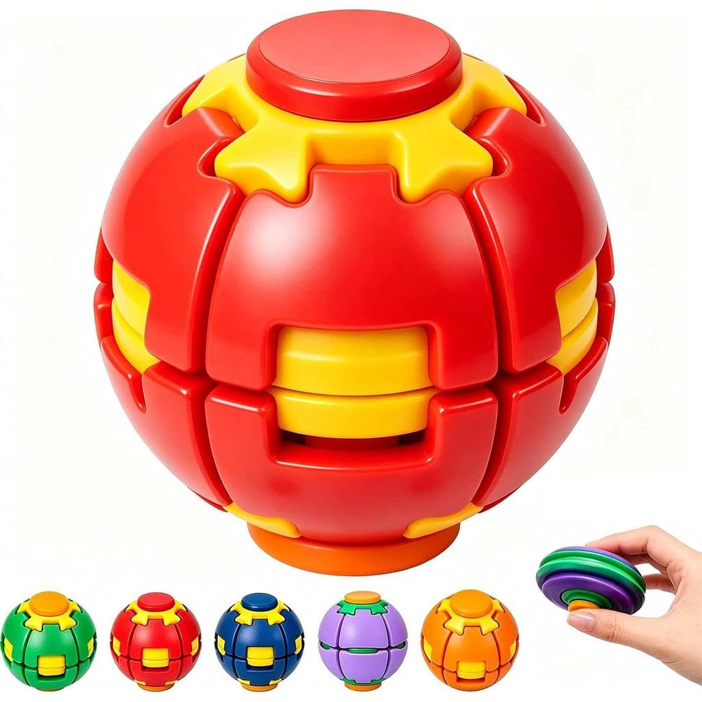 3D Printed Rotating Fidget Ball, 360° Press-Type Rolling Ball (Red) | Portable Press & Rotate Toy, Unique Desktop Access