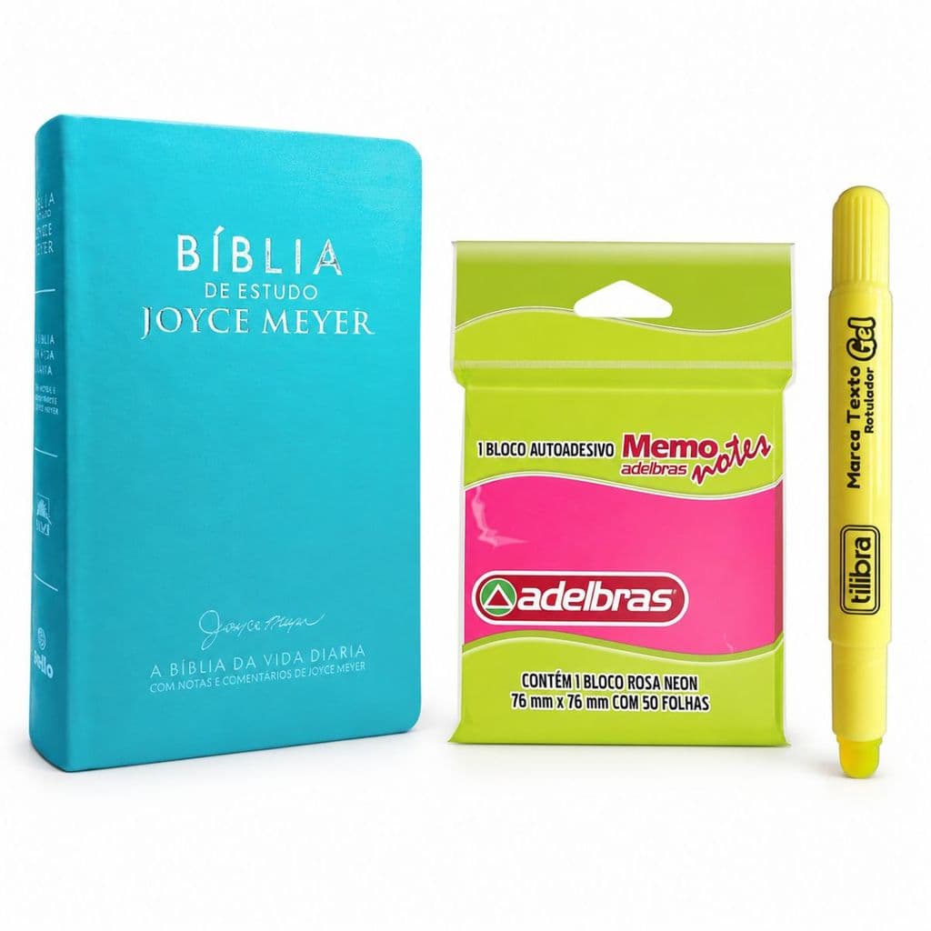 Kit Bíblia de Estudo JM Tiffany + Bloco Adesivo + Marca Texto