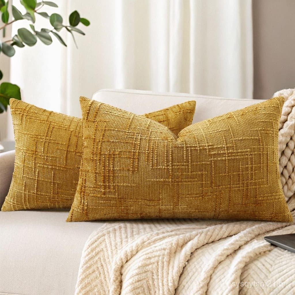 decorUhome Capas de Almofada de Chenille Amarelo Mostarda de Verão 12x20 Conjunto de 2 Capas de Almofada Texturizadas Ma