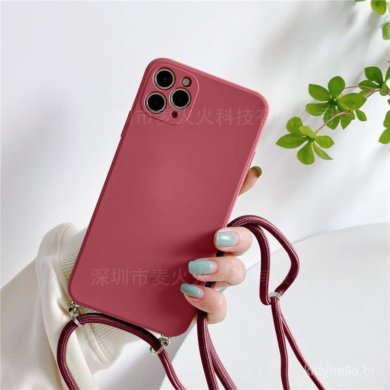 Capa de silicone líquido com cordão para iPhone 17, capa protetora anti-queda para iPhone 15 e 16 Pro Max.