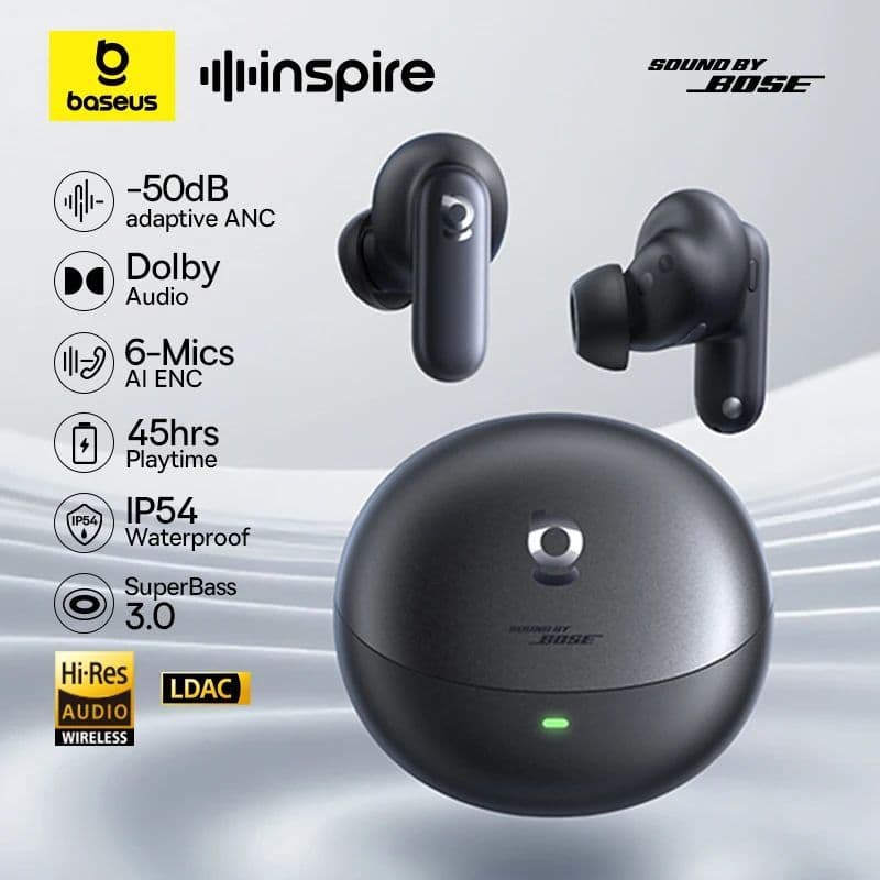 Baseus Inspire XP1 Fones De Ouvido Sem Fio Adaptáveis ANC Bluetooth 6.1 Som LDAC De Alta Resolução