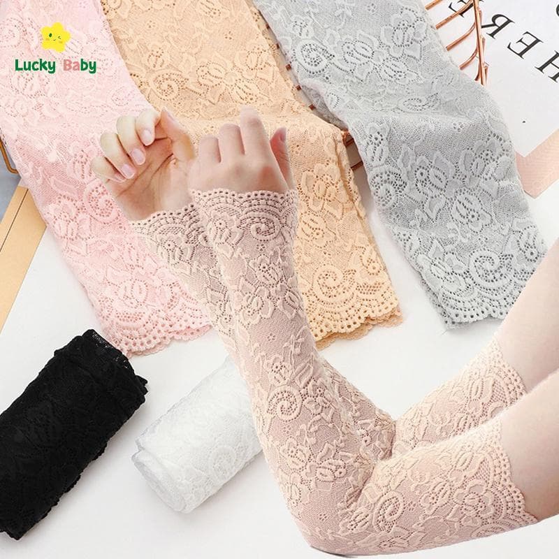 [Luckybaby-t] Luvas Longas De Renda Gótica Fina Oca Sem Dedos Femininas Mangas De Proteção Solar Oversleeve Malha Braço