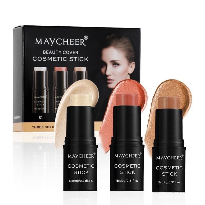 Bastão Iluminador e Blush, Bastão de Contorno e Sombra Iluminadora, Primer Facial 3D, Iluminador para Pálpebra Inferior,