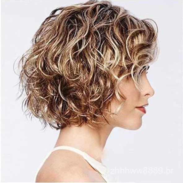 Peruca feminina de cabelo curto cacheado castanho-dourado, estilo europeu e americano, direto do fabricante, com rede ro