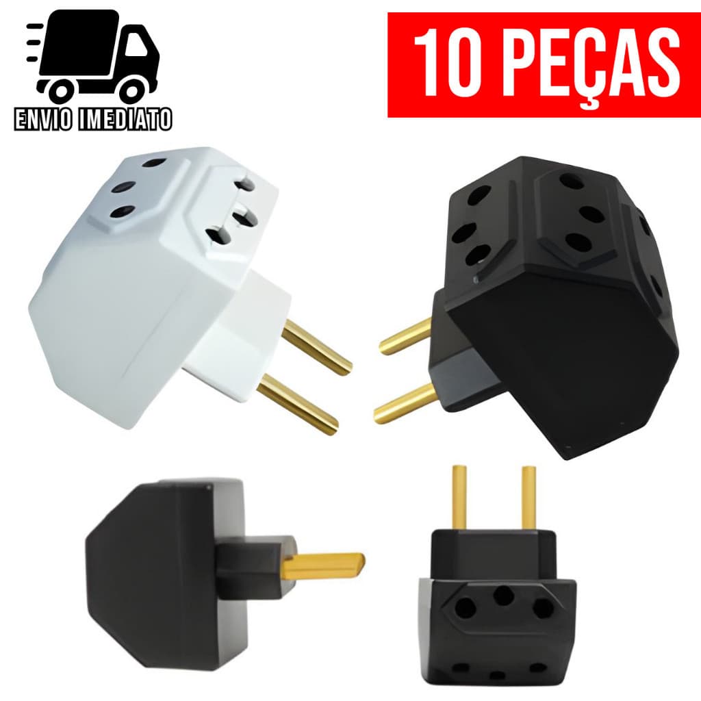 Adaptador de Tomada Benjamin Meia Lua Multiuso com 5 Entradas Bivolt 10A e 20A