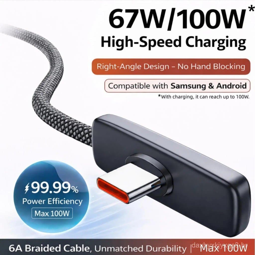 Cabo de carregamento rápido USB-C de 100W com ângulo reto, cabo trançado PDPPS60W/240W6A, 45W USBC para USBC, adequado p