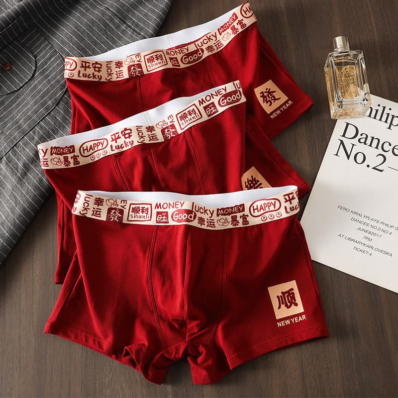 Cuecas boxer masculinas antibacterianas respiráveis cuecas boxer masculinas cuecas vermelhas presentes de aniversário ma
