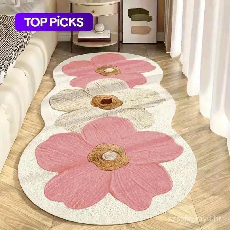 Tapete Antiderrapante com Padrão Floral, Tapete Retangular Macio, Tapete Decorativo para Sala de Estar, Quarto e Escritó