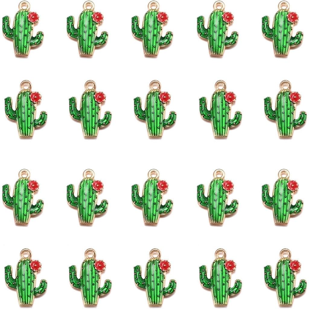 30 Peças de Pingentes de Cacto em Liga de Esmalte, Tema Tropical de Verão e Deserto, para Fabricação de Joias, Brincos,