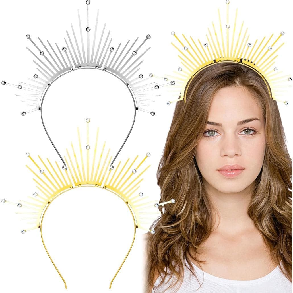 Arvintas 2 Peças Tiara Halo Coroa de Sol, Tiara de Deusa do Sol, Acessório de Cabeça para Fantasia de Cosplay Renascenti