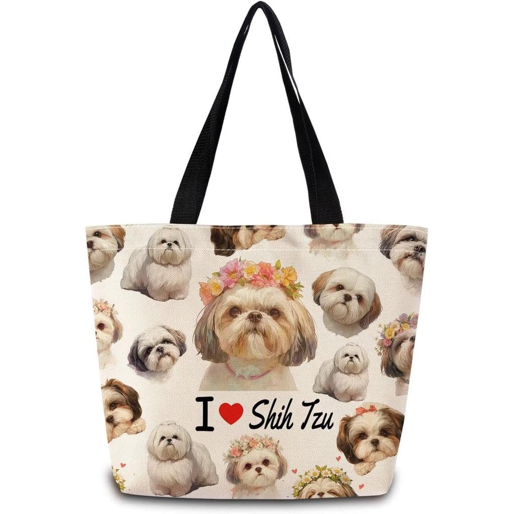 Bolsa Tote "Eu Amo Shih Tzu" - Sacolas Reutilizáveis para Compras, Bolsa de Ombro Estética com Bolso Interno com Zíper,
