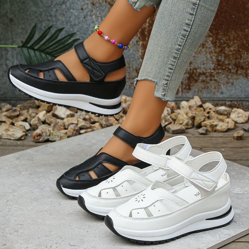 2026 Sapatos Femininos Fundo Grosso Sandálias De Salto Inclinado Superfície Macia Esportes E Lazer Respirável Cabeça Oca