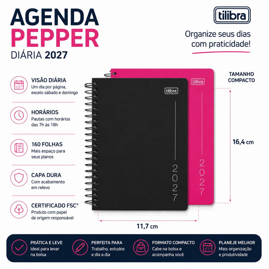 Agenda Diária 2027 Espiral Tilibra Pepper 11,7x16,4 Cm