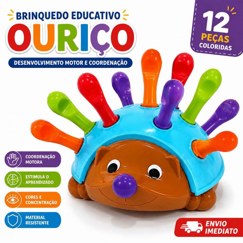 Brinquedo de Ouriço Infantil Educativo para Montar e Encaixar, Coordenação Sensorial e Motora para Bebês e Crianças Pequ
